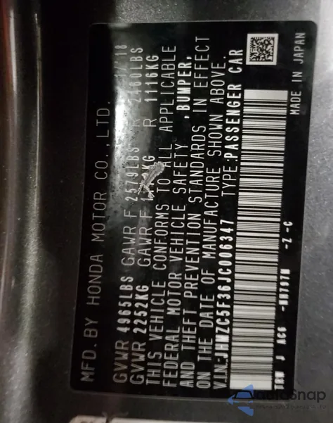 2018 Honda Clarity Touring z USA, uszkodzony, nr VIN JHMZC5F36JC006347